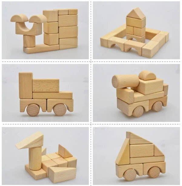 52pcs Ultrasmooth Finish Wooden Building Block,Natural Colored Wood