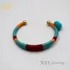 Colorful Silk Thread Wrapped Bangle Cuff Ladies Cut Fuzzy Ball