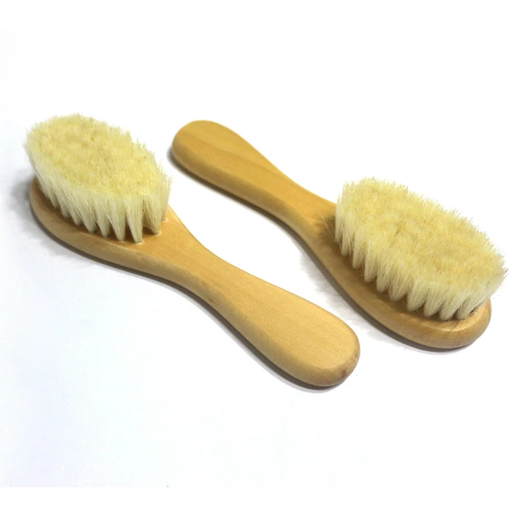 Qs Brand Natural Wool Baby Shower Brush Soft Skin Care Bath Brush Set