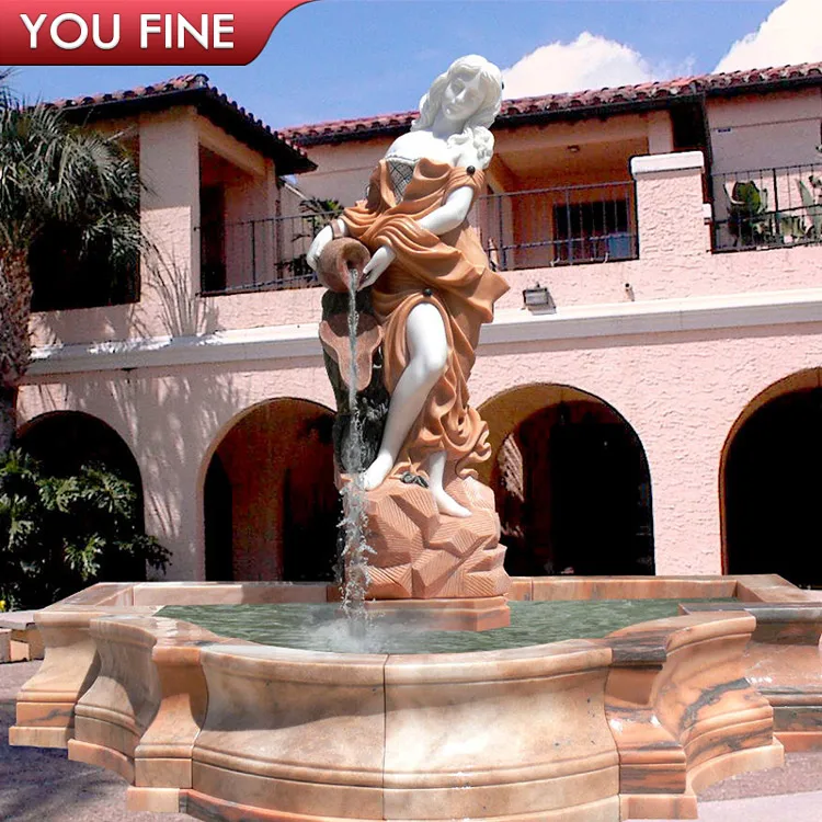 Outdoor Garden Marble Lady Sculpture Stone Waterfall Woman Statue Wall Water Fountain
