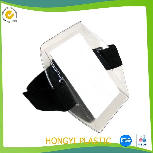 Vertical Pvc Id Armband Name Tag Holder With White Velcro Arm Band