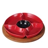 restaurant lazy susan party server ceramic divided serving dish with bamboo tray