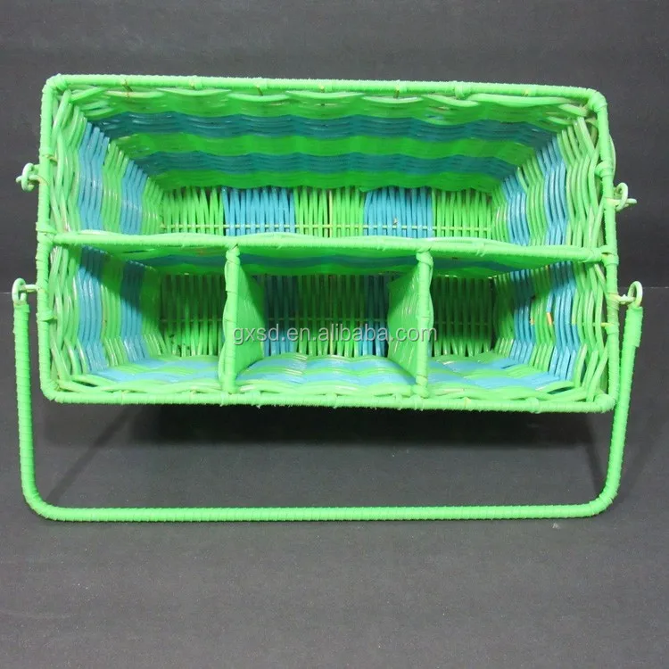 New Kitchen Storage Tool Green & Blue Plastic Wicker Woven Utensil