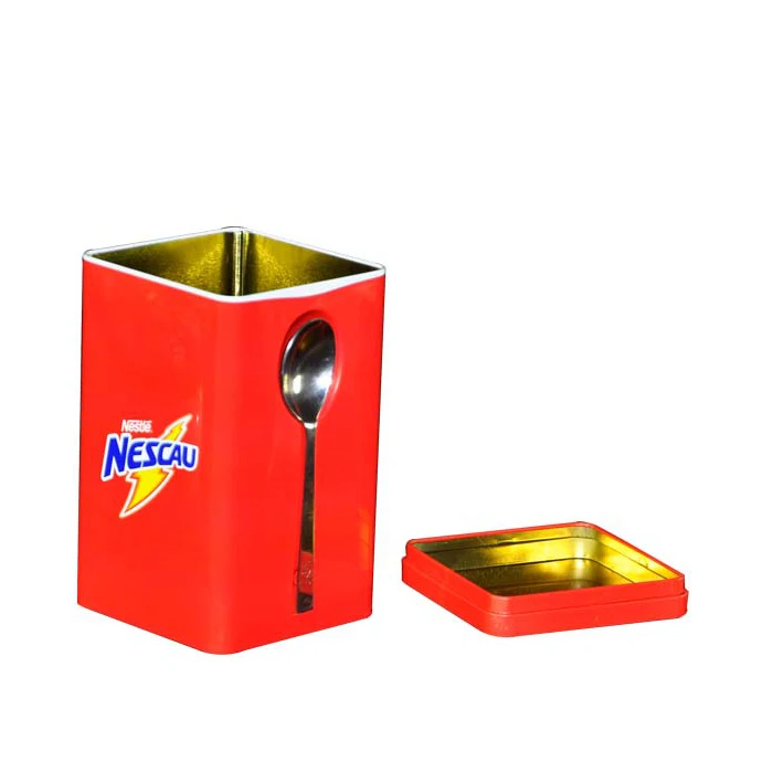 High quality wholesale special square food box gift tin metal chocolate box cookies gift tin box with spoon