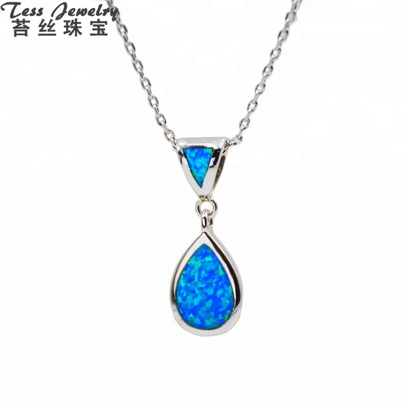 Wholesales Blue Fire Opal Stone Necklace Drop Shape Gemstone Pendants
