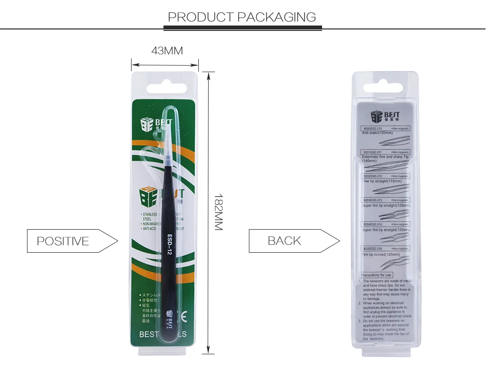 Hand Tool Pincers Set Electronics Forceps Curved Straight Anti-Static Stainless Steel Tweezers Set