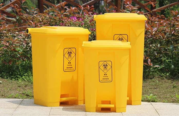 80l 环保压缩定制公立医院黄色医疗塑料垃圾桶与标志
