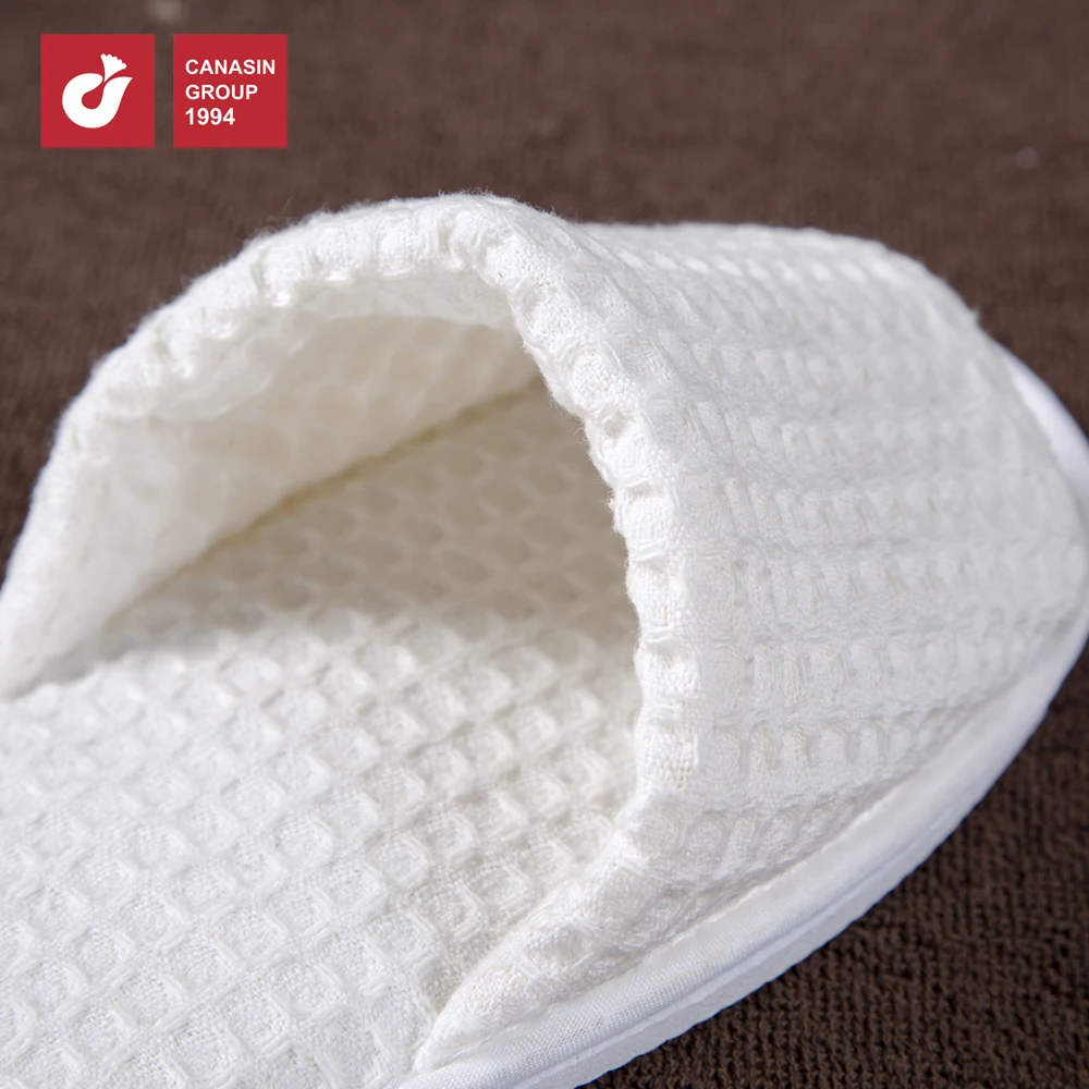Cotton Polyester Disposable Waffle Open Toe Bathroom Slippers For Hotel