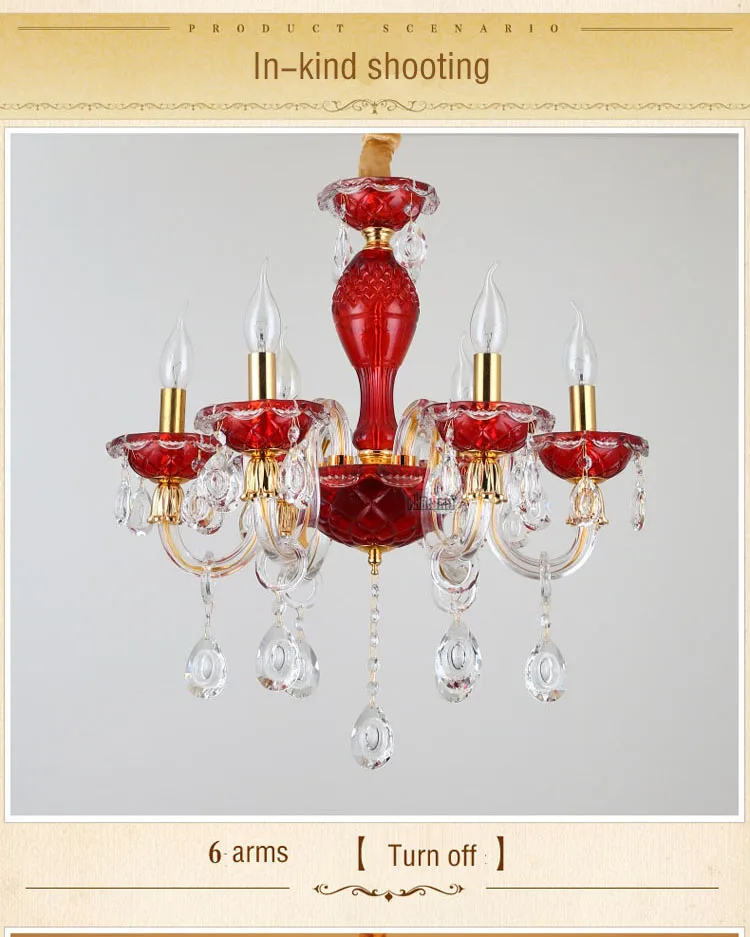 European red glass candle crystal chandelier for romantic bar living room restaurant bedroom wedding room