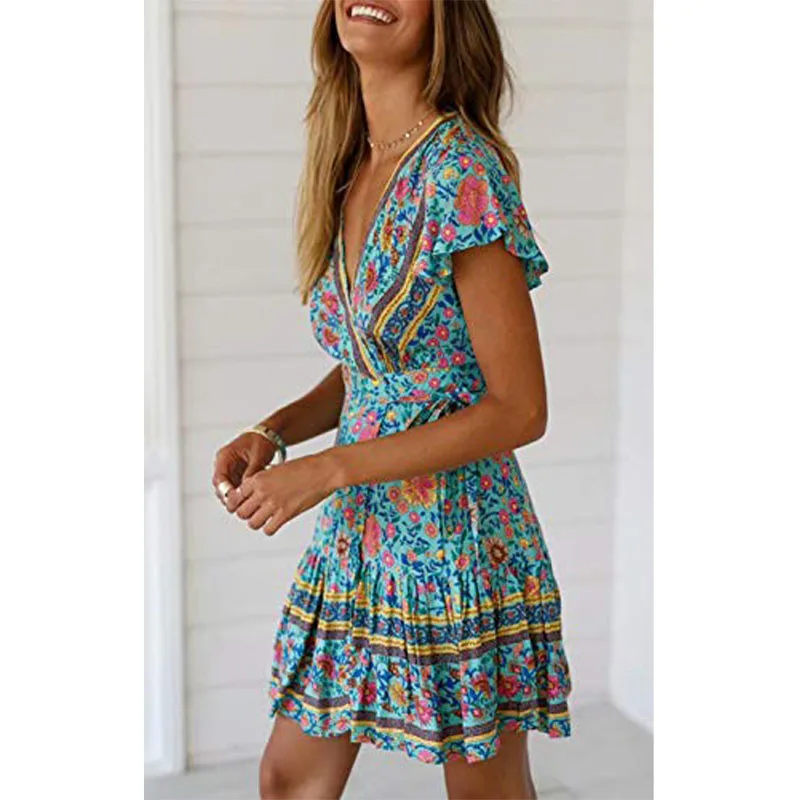 2019 High Quality One Piece Sexy Fashion Casual Clothes Ladies wear Women Summer Beach Bohemian Dress