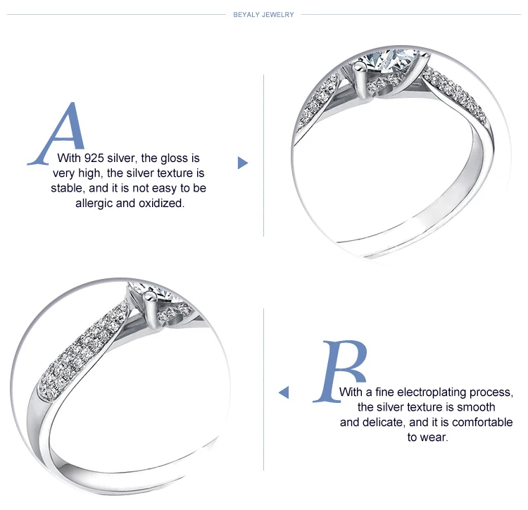 Classic silver wedding artificial gemstone rings