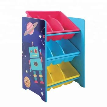 Wooden Kid Toy Organizer Plastic Bins Storage Shelf Robot Design Wooden Kid Toy Organizer Plastic Bins Storage Shelf Robot Design