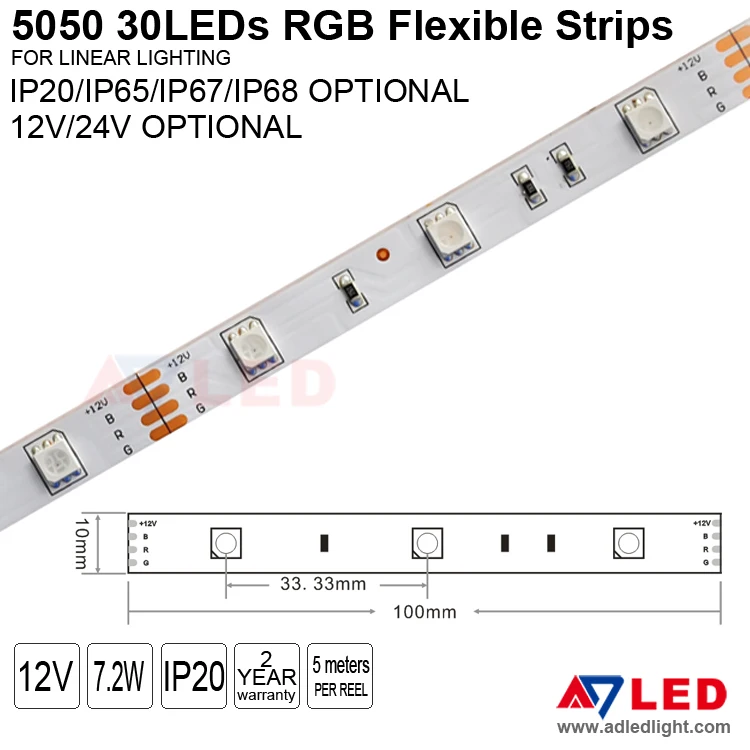 UL CR ROHS dc12v smd5050 30leds dynamic color changing rgb led strip