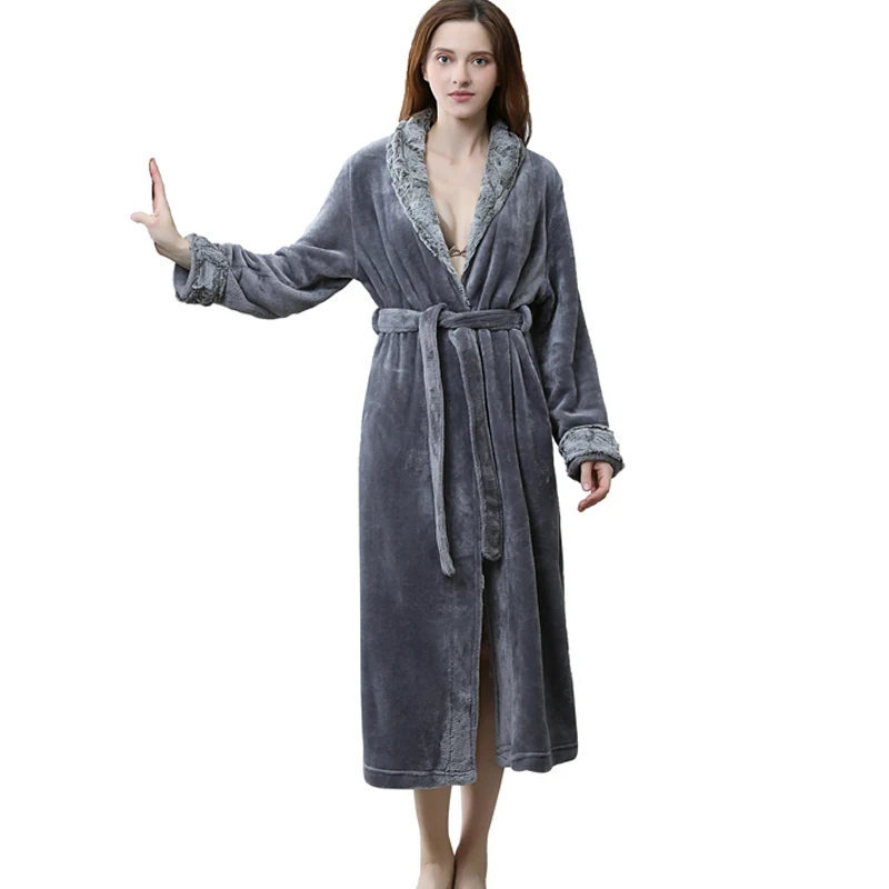 Four Seasons Bornoz Thick Fluffy Sex Women Bathrobe Fleece Luxury Bath