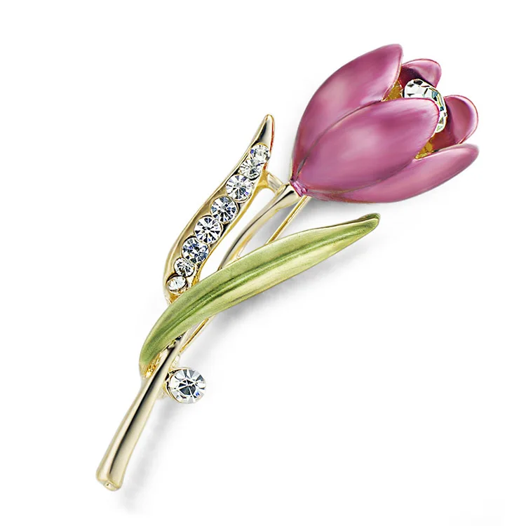 Tulipe Fleur Alliage Fête De Mariage Argent Femmes Broche pin avec Cristal Strass