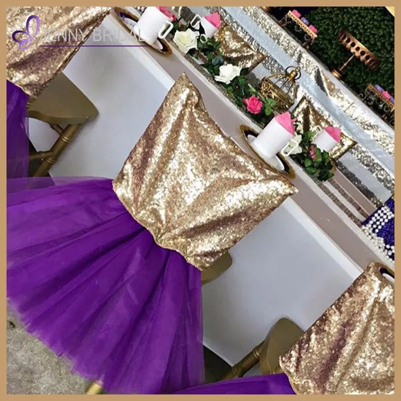 C328 Wholesale Cheap Wedding Party Gold Sequin Head Purple Tutu Bottom Chair Cover Chair Sashes For Sale Buy Cheap Chair Covers Chair Sashes Sequin