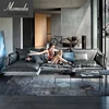 YHS2202 Nordic sofa post-modern simple light luxury furniture three cloth art sofa portfolio leather head layer cowhide sofa
