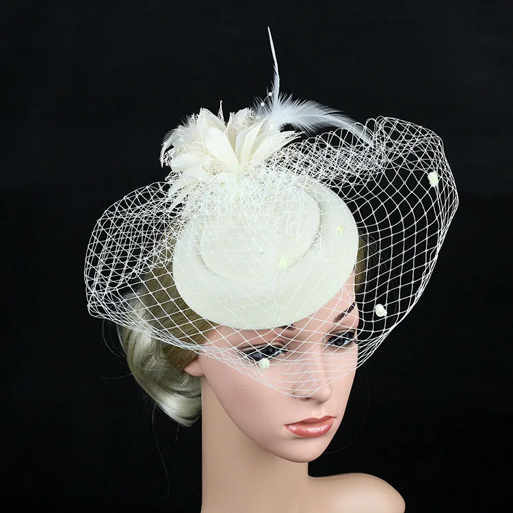 SAFERIN Fascinator Hair Clip Hat Bowler Feather Flower Veil Wedding Party Hat Tea Hat 