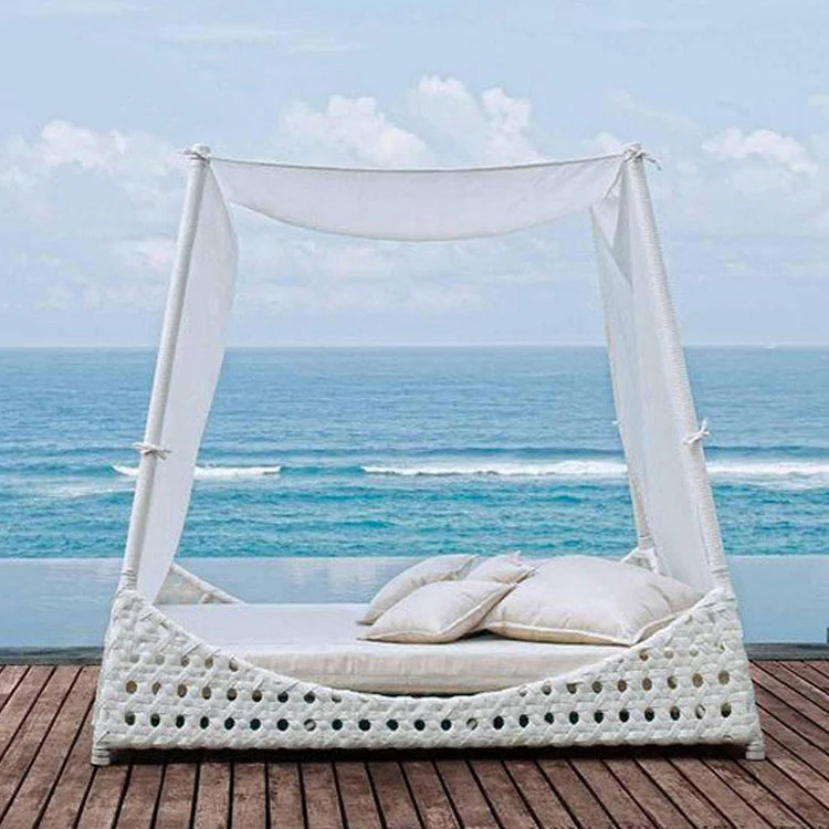 Dubai Beach Bed With High Sail Sun Rattan Relaxing Outdoor Sofa Bed