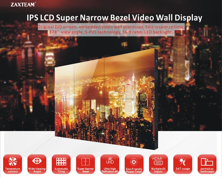 3x1 1x3 LCD Video Wall 46 Inch 5.5mm Bezel 1080P Professional Video Wall Display ZAX-46PJ057P-LED.jpg