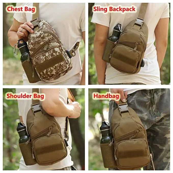 BAIGIO Tactical Military Chest Sling Bag One Strap MOLLE Shoulder Backpack Bag with Water Bottle Holder 