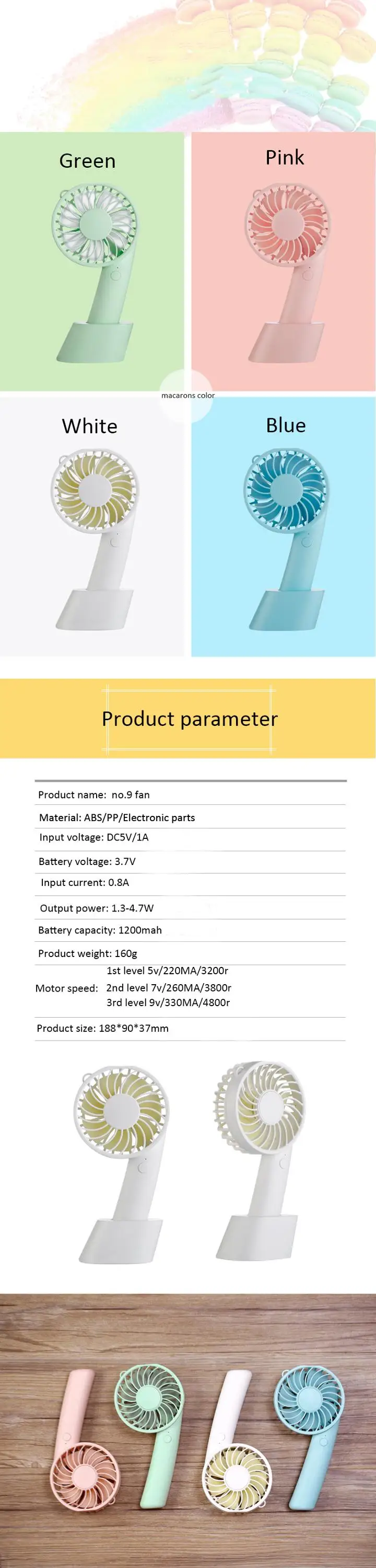2018 lucky number 9 mini Fan rechargeable USB Table