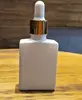 30ml white rectangle glass dropper bottle with gold cap, box packing