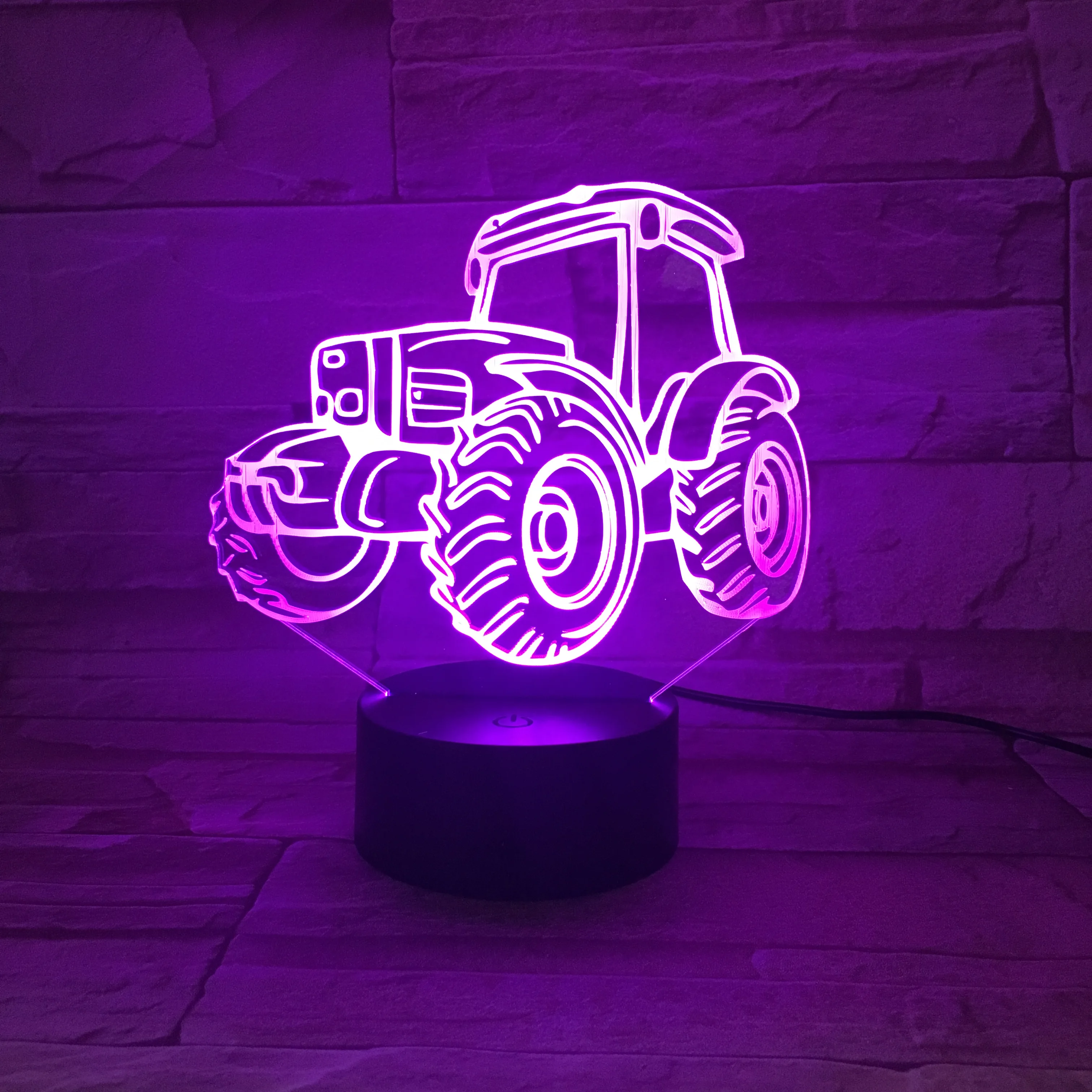 Factory Supplier Acrylic Flat 7 Color Changing Table Lamp Touch Switch Toys Tractor 3D Led Night Light