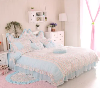 Embroidery Wedding Princess Gril Lace Bedding Set Sheet Quilt