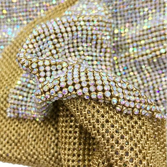 S059 Ss6 Ab Color Wholesale Fabric Diamante Rhinestone Mesh Crystal