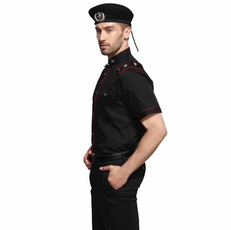 black color security guard uniform shirts with beret hat, View security ...