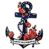 Traditional embroidery anchor shaped colorful flowers sew on iron on embroidered patch custom