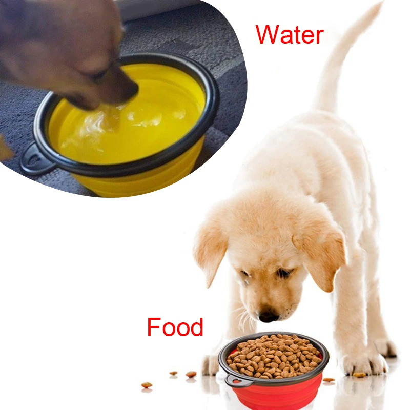 Scrox 1x Cuenco de Perro Gato Alimentos Bowl Dos Comedero para Bebedero Portátil Plegable de Viaje Cuenco Recipiente Plato Silicona Blanco 