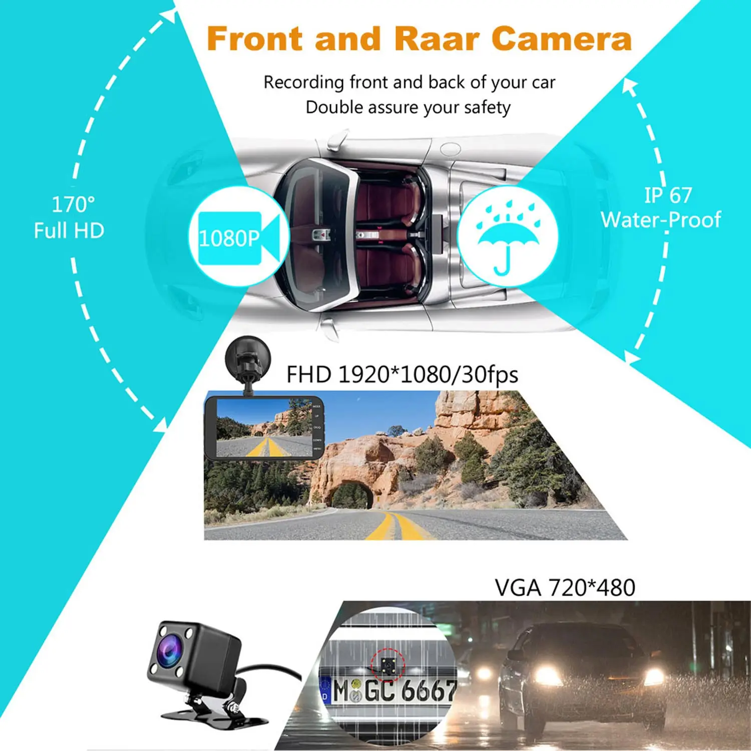 Ultra Hd 1296p Incar Camera,Super Night Vision 170 Degree Wide View