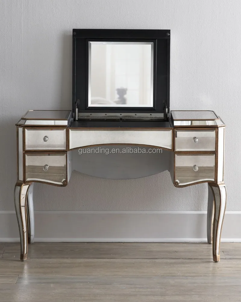 Antique Drawers Mirrored Dressing Table In Gold Finish Reproduction French Style Console Mirriored Antique Drawers Mirrored Dressing Table In Gold Finish Reproduction French Style Console Mirriored