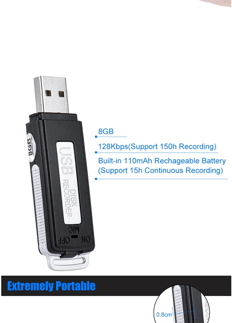 8 GB Máy Kỹ Thuật Số Giọng Nói Ghi Mini USB Đĩa Audio Voice Recorder Kinh Doanh Giọng Nói Nhỏ Ghi 150 h Ghi Âm