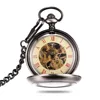 logo customized mechanical chain pocket watch custom black steampunk fob pocket watch train in bulk men pendant mechanical watch