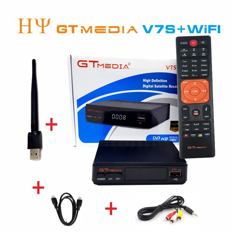 GTMedia V7S HD-Satellitenempfänger H.264 1080P DVB-S/S2+WIFI Antenne Set Top Box 