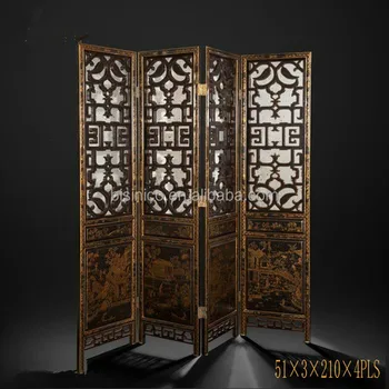 Retro Furniture Wooden Floor Screen Traditional Chinese Hand Retro Furniture Wooden Floor Screen Traditional Chinese Hand Painted 4 Panel Folding With Decorative