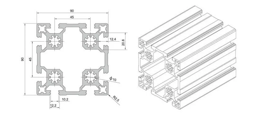 Black Anodized 6063 Factory Glass Door Frame Aluminum 8 Slot 9090W Sales With Competitive Price Aluminium Alloy Gate Profile