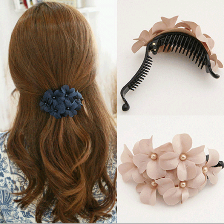 Fancy Fl With Pearl Hair Claw Plastic Banana Clip Fancy Fl With Pearl Hair Claw Plastic Banana Clip Accessories For Las