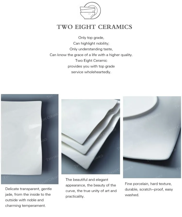 Customized logo square ceramics platters porcelain for kitchen durable material