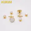 KMC999 Xukim Gold White Mother Pearl Cufflinks & Stud Buttons Jewelry Set