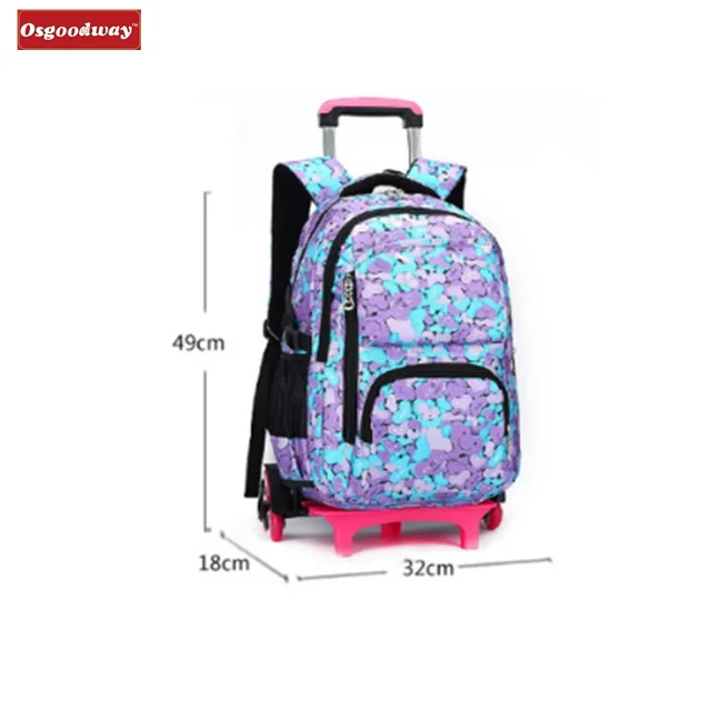 Osgoodway New WaterProof Travelling Bags Students Trolley Backpack Rolling Backpack Wheeled School Bag Removable