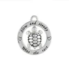 Antique Silver Plated Slow And Steady Wins The Race Turtle In The Circle Shape Pendants For Jewelry