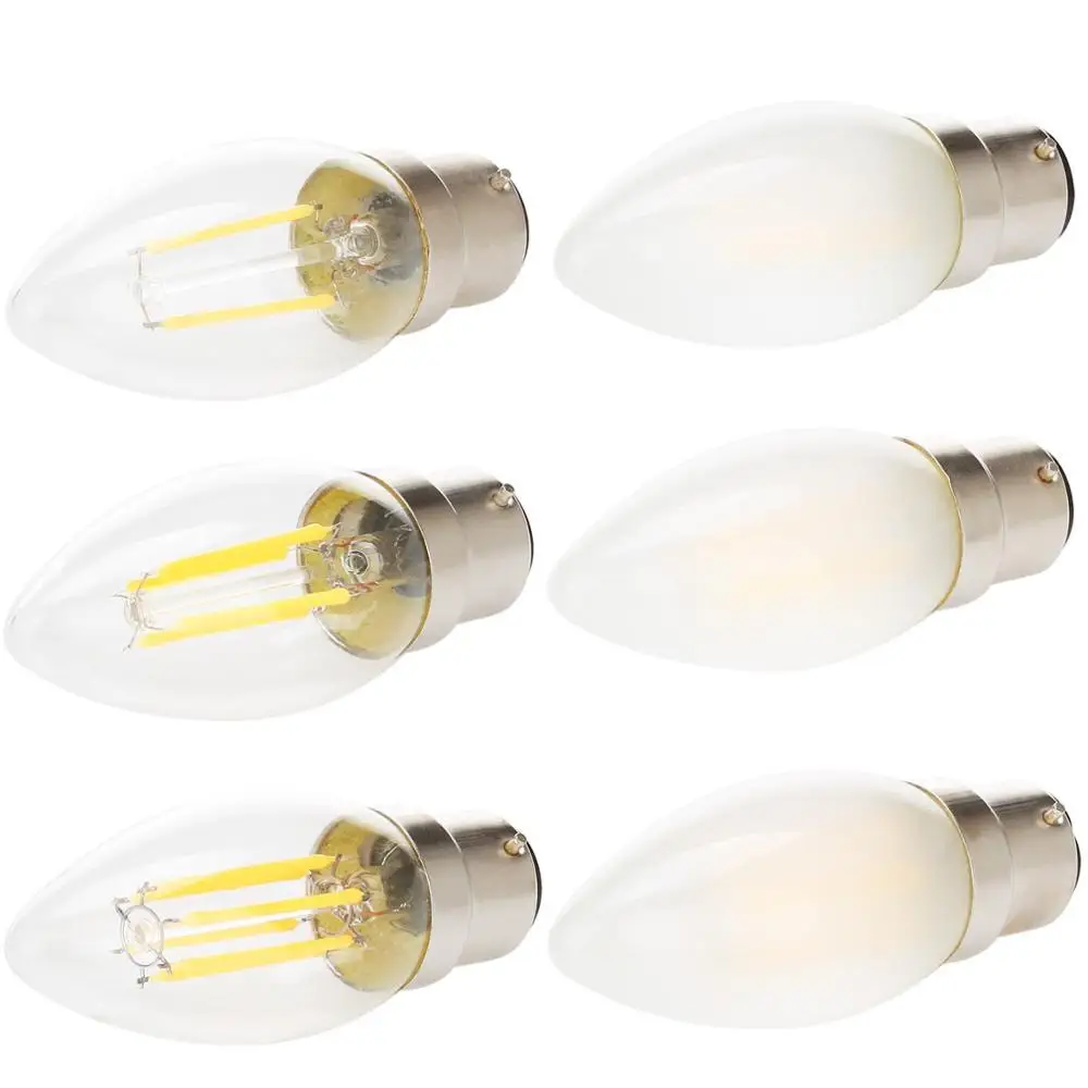 Dimmable Retro LED Chandelier Candle Light Edison Bulb B22 2W 4W 6W Clear/Frosted LED Bulb Filament Lamp