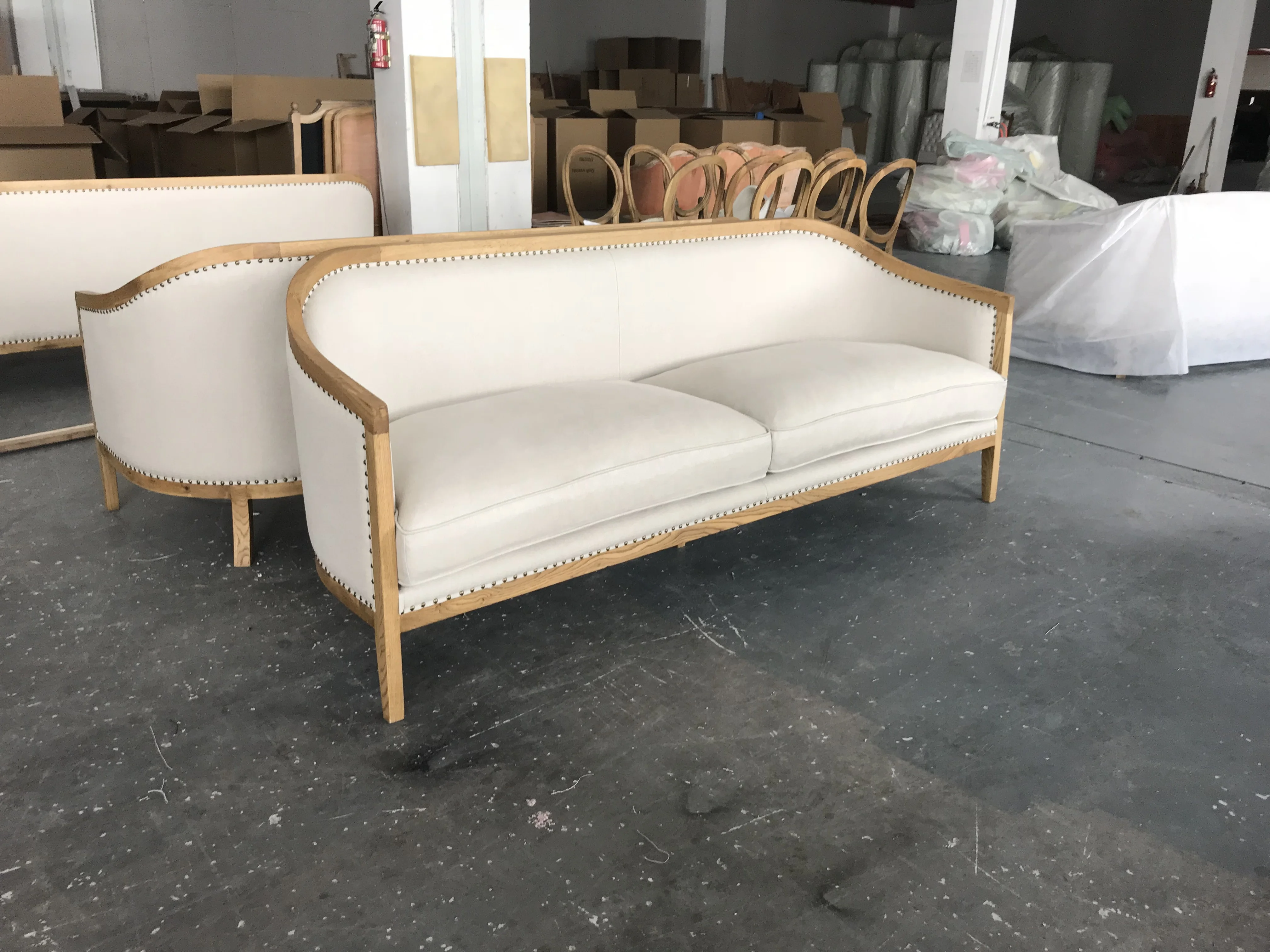 Juego De Sofás Tapizados Con Patas De Roble,Muebles De Estilo Francés