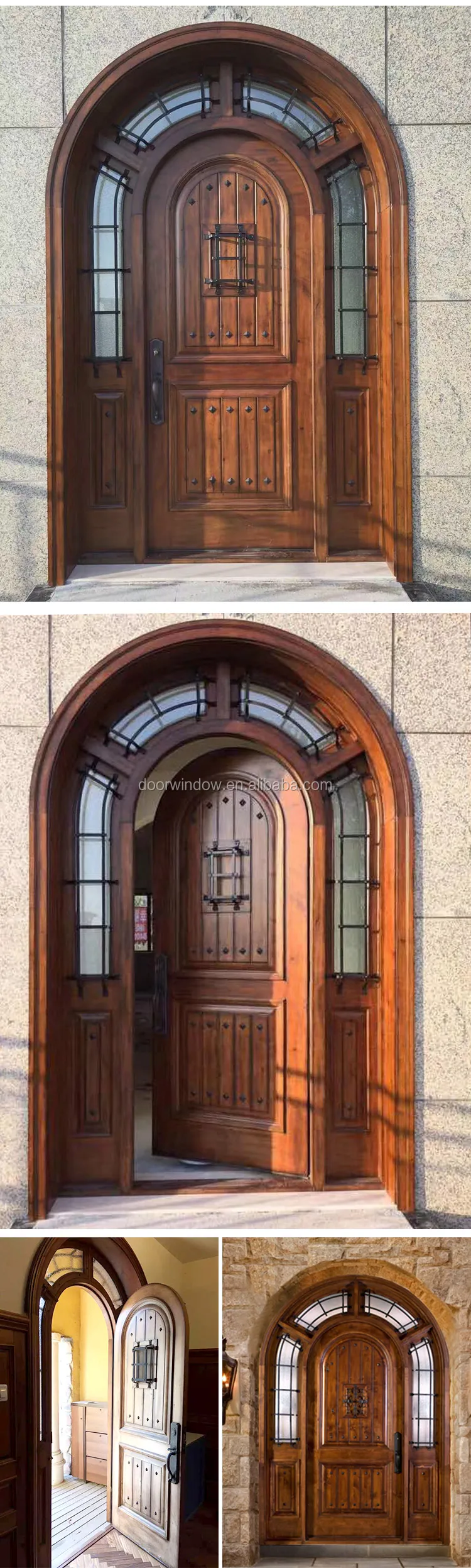 Solid wood frame arched top design knotty alder home doors with OEM/ODM