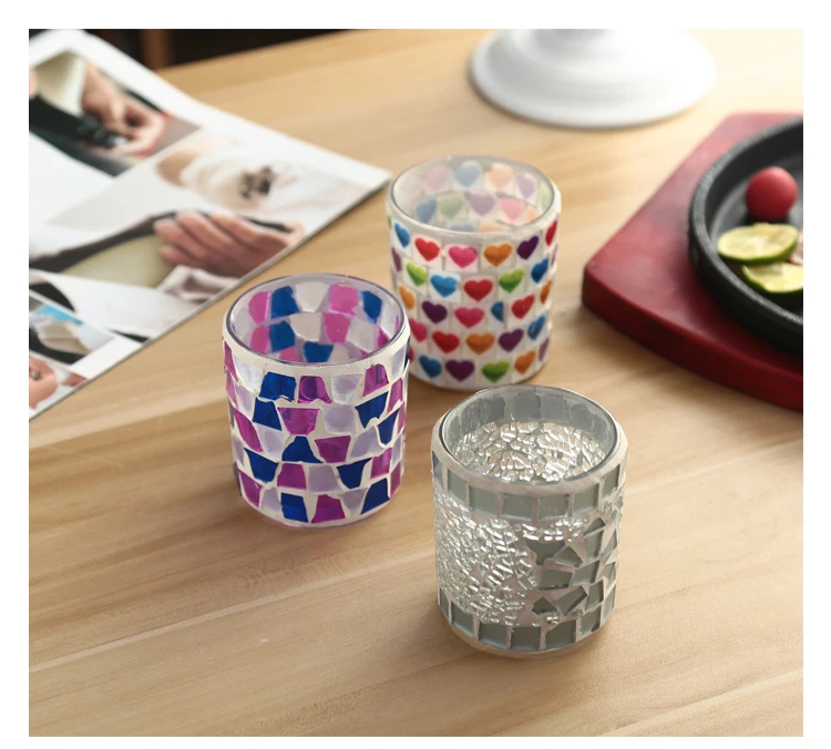 Unique turkish handmade glass mosaic candle holder for home decoration and wedding