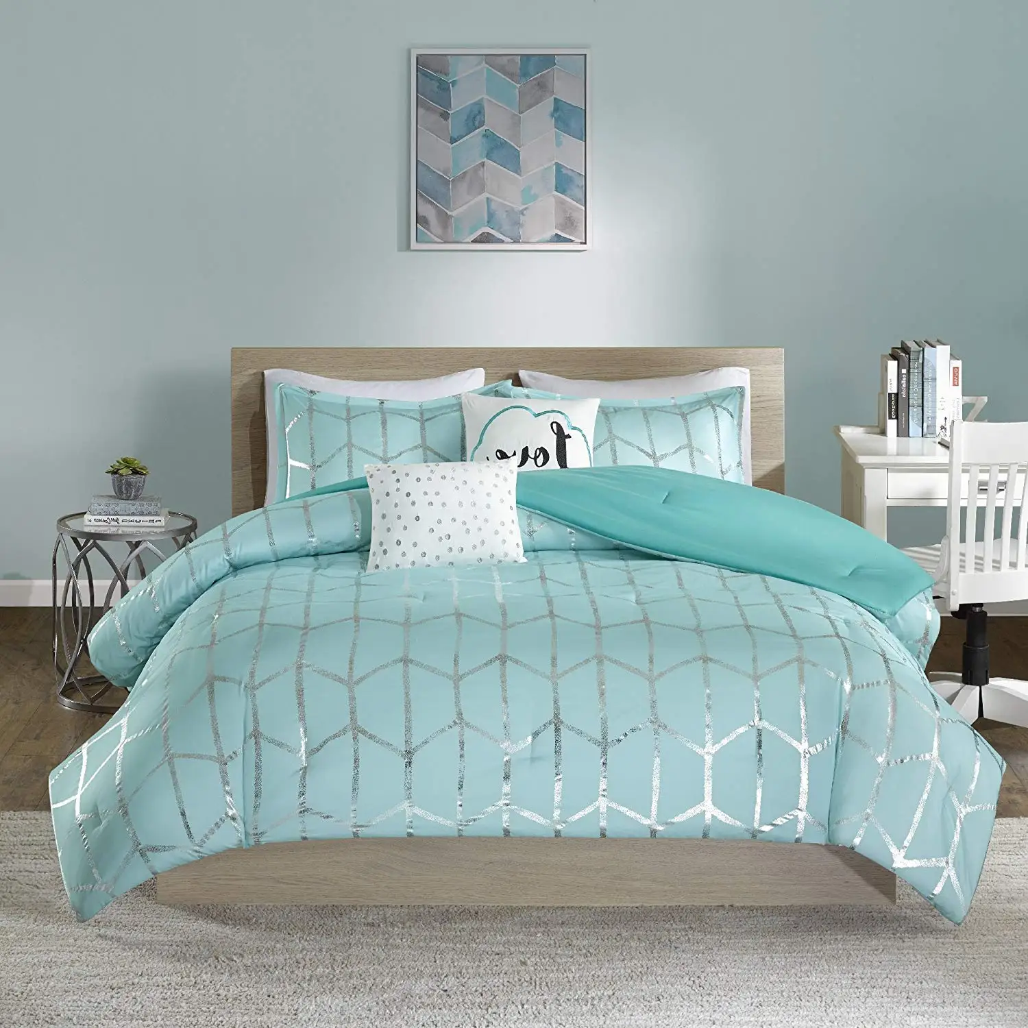 Buy Piece Coastal Geometric Chevron Patterned Comforter Set Twin Twin Xl Size Printed Pastel